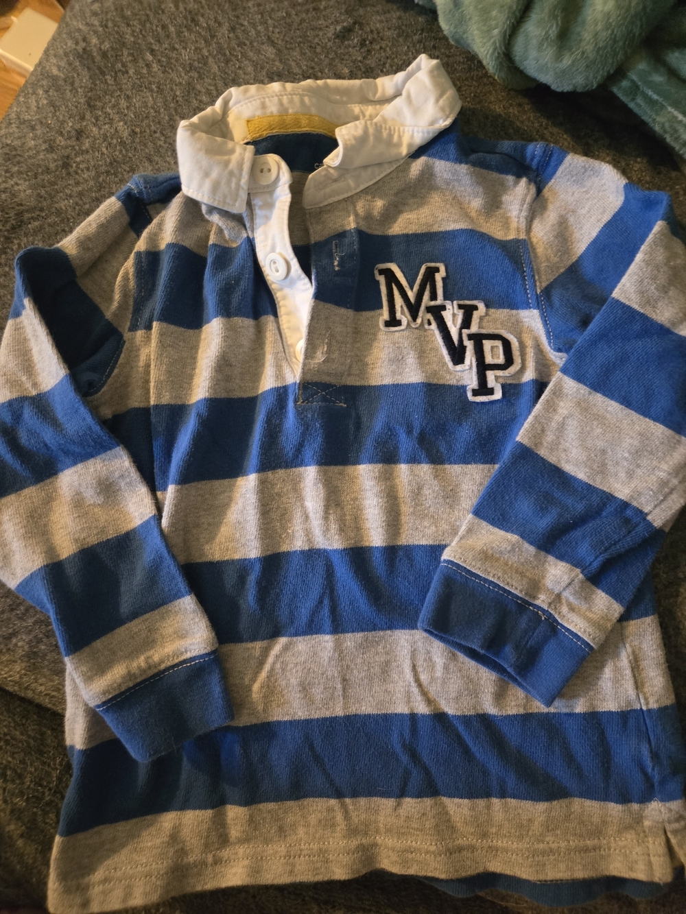 Carter's Blue, Gray and White Striped Polo Shirt